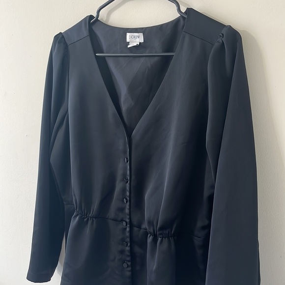 J.Crew Satin Back Crepe Button-Front Black Blouse Size 10 - Picture 5 of 11